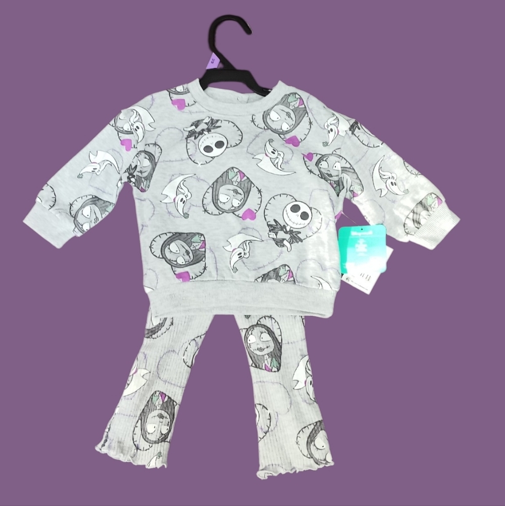 NWT Disney Nightmare Before Christmas 2pc Outfit Grey/Purple Baby Girls 12mo.